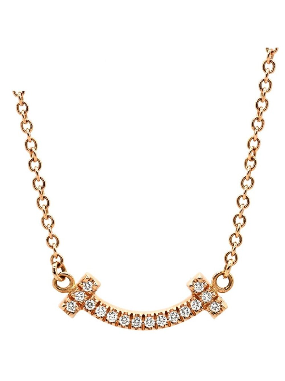 Tiffany & Co Necklace T Smile Mini Diamond Rose Gold Pink T&Co 18k